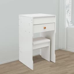 White 2-in-1 Flip Top Mini Vanity Desk Set, Makeup Table with Mirror, Drawer & Padded Stool, Multi-Purpose Corner Bedroom Vanity Nightstand
