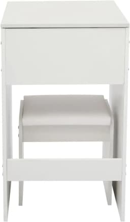 White 2-in-1 Flip Top Mini Vanity Desk Set, Makeup Table with Mirror, Drawer & Padded Stool, Multi-Purpose Corner Bedroom Vanity Nightstand
