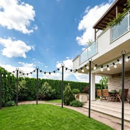 10Ft 4 Pack String Light Poles,Light Poles For Outside Lights,Outdoor With Fence Brackets Hanging Lights,Metal Stand Deck Patio Backyard, Heavy Duty Stepped-In 3-Prong Base Light Pole For Backyard Decoration