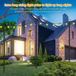 10Ft 4 Pack String Light Poles,Light Poles For Outside Lights,Outdoor With Fence Brackets Hanging Lights,Metal Stand Deck Patio Backyard, Heavy Duty Stepped-In 3-Prong Base Light Pole For Backyard Decoration