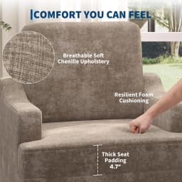 Light Brown Chenille Scooped Accent Chair – Comfy Reading Armchair, Sturdy Wood & Iron Frame, Mid-Century Modern Design, Easy Assembly, Perfect for Living Room, Bedroom or Reading Nook