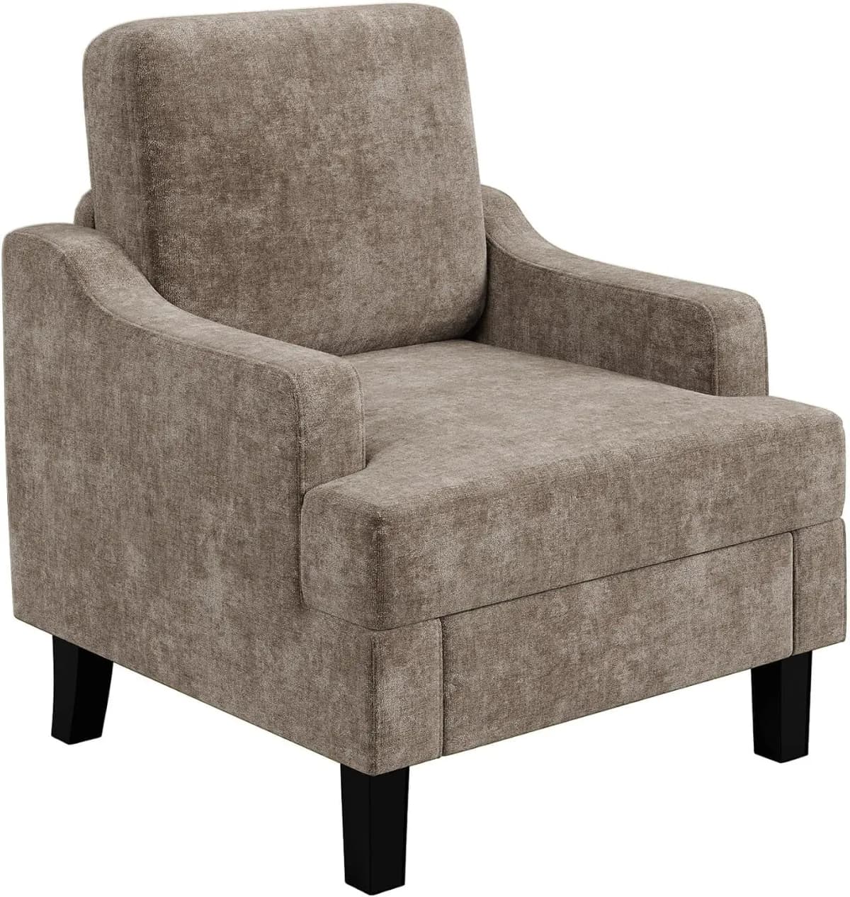 Light Brown Chenille Scooped Accent Chair – Comfy Reading Armchair, Sturdy Wood & Iron Frame, Mid-Century Modern Design, Easy Assembly, Perfect for Living Room, Bedroom or Reading Nook