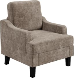 Light Brown Chenille Scooped Accent Chair – Comfy Reading Armchair, Sturdy Wood & Iron Frame, Mid-Century Modern Design, Easy Assembly, Perfect for Living Room, Bedroom or Reading Nook