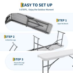 2‑Pack 6 FT Outdoor Folding Plastic Bench, Portable Camping Picnic Bench with 4cm Thick Scratch‑Stain Resistant HDPE Tabletop