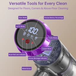 Lightweight Cordless Vacuum 650W/60Kpa/80 Mins Running Time Auto Suction Adjust HEPA Filter LED Display Handhelp Hoover Multi Attachments 2.5 Hours Charging Time for Hardwood Carpet Pet Hair Home Car Cleaning