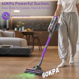Lightweight Cordless Vacuum 650W/60Kpa/80 Mins Running Time Auto Suction Adjust HEPA Filter LED Display Handhelp Hoover Multi Attachments 2.5 Hours Charging Time for Hardwood Carpet Pet Hair Home Car Cleaning