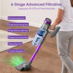 Lightweight Cordless Vacuum 650W/60Kpa/80 Mins Running Time Auto Suction Adjust HEPA Filter LED Display Handhelp Hoover Multi Attachments 2.5 Hours Charging Time for Hardwood Carpet Pet Hair Home Car Cleaning