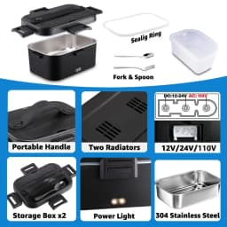 Electric Heated Lunch Box 110V for Home Office, Portable Food Warmer, 304 Stainless Steel Heating Lunch Container, No Microwave Needed, Leakproof Thermal Lunchbox for Adults Work