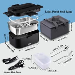 Electric Heated Lunch Box 110V for Home Office, Portable Food Warmer, 304 Stainless Steel Heating Lunch Container, No Microwave Needed, Leakproof Thermal Lunchbox for Adults Work