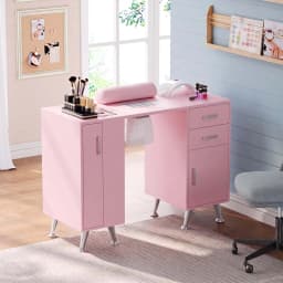 Nail Technician Desk With Dust Collector, Manicure Table With 2 Drawers, Cabinet, Pull Out Shelf & Wrist Rest For Salon Spa Home