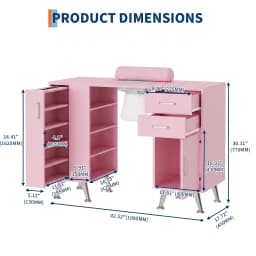 Nail Technician Desk With Dust Collector, Manicure Table With 2 Drawers, Cabinet, Pull Out Shelf & Wrist Rest For Salon Spa Home