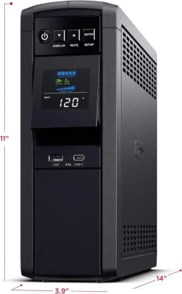 CP1500PFCLCD PFC Sinewave UPS System, 1500VA/1000W, 12 Outlets, AVR, Mini Tower,Black