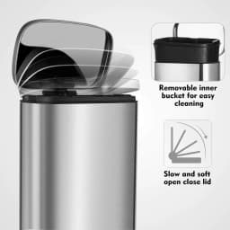 Homfa 30L Stainless Steel Step Trash Can Kitchen Garbage Can W/ Soft Close, Black,White, Silver, Gray, Red