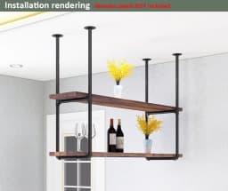 DIYHD 37" Ceiling Mount Gold Shelf 2 Pairs U Shape Pumbing Pipe Bracket for Kitchen(No Planks),Golden Black