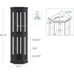 Lighted Three-sided Glass Display Cabinet with Tempered Glass Doors and Shelves, Wooden Corner Cabinet with Light Bulbs