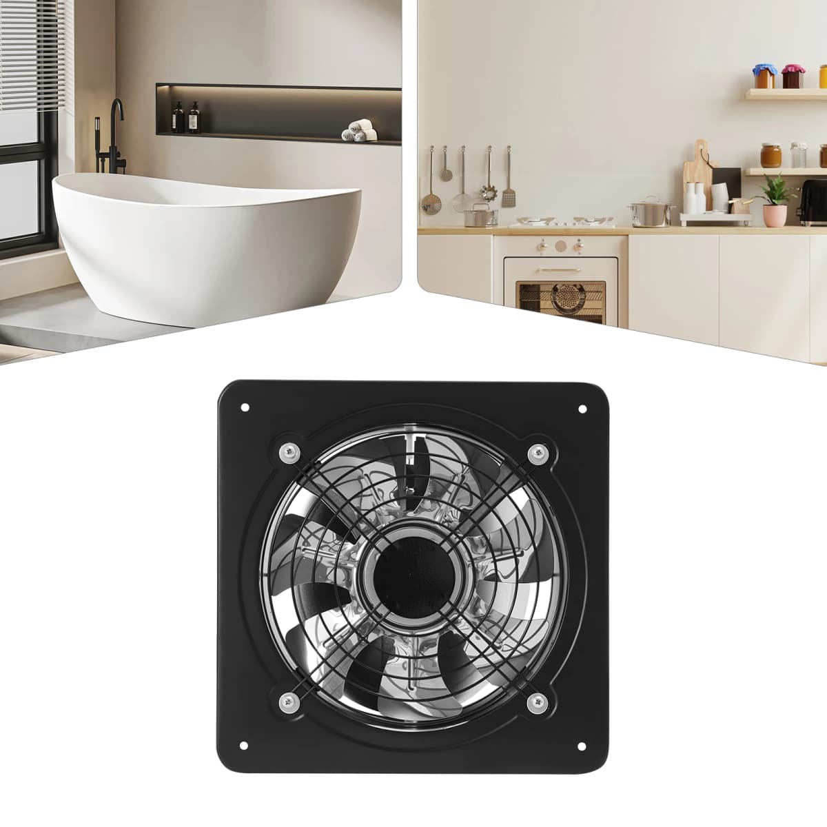 8/10 Inch Black Exhaust Fan 7-Blade High-Speed Ventilation Auto Backdraft Damper Low Noise 60-70dB Kitchen Bathroom Workshop