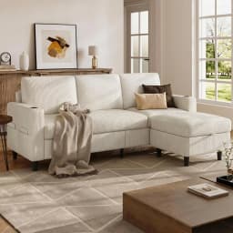 Convertible Sectional Couches for Living Room, 3 Seats L Shaped Sofa with Storage Ottoman & 2 Cup Holders, Modern, Customized