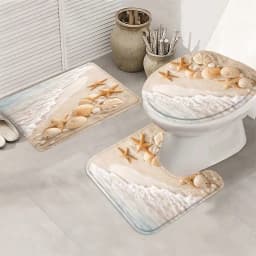 1/3/4pcs Beach Seashell Shower Curtain Set, Seashell and Starfish Bathroom Decor, Accessories with Bath Mat, U - Shaped Mat