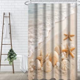 1/3/4pcs Beach Seashell Shower Curtain Set, Seashell and Starfish Bathroom Decor, Accessories with Bath Mat, U - Shaped Mat