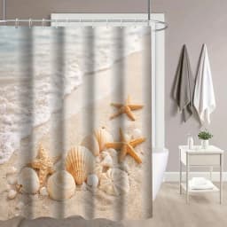 1/3/4pcs Beach Seashell Shower Curtain Set, Seashell and Starfish Bathroom Decor, Accessories with Bath Mat, U - Shaped Mat