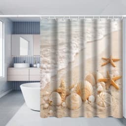 1/3/4pcs Beach Seashell Shower Curtain Set, Seashell and Starfish Bathroom Decor, Accessories with Bath Mat, U - Shaped Mat