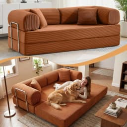 Sofa Bed, 79" Convertible Sleeper Sofa with Pull Out Bed, 5-in-1 Folding Corduroy Futon Couch, Modular Loveseat, Customized