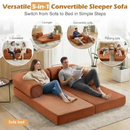 Sofa Bed, 79" Convertible Sleeper Sofa with Pull Out Bed, 5-in-1 Folding Corduroy Futon Couch, Modular Loveseat, Customized