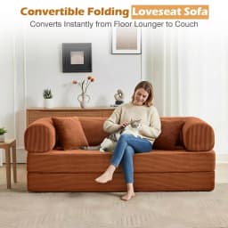 Sofa Bed, 79" Convertible Sleeper Sofa with Pull Out Bed, 5-in-1 Folding Corduroy Futon Couch, Modular Loveseat, Customized