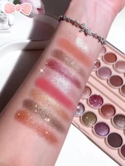 34-Color Eyeshadow Palette with Brush-High Pigment Matte & Shimmer Finishes Waterproof & Sweatproof Perfect - Coral & Nude Tones