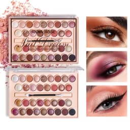 34-Color Eyeshadow Palette with Brush-High Pigment Matte & Shimmer Finishes Waterproof & Sweatproof Perfect - Coral & Nude Tones