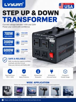 LVYUAN 700W/3500W/6000W Voltage Transformer AC 110V to 220V Or 220V to 110V Step Up&Down Converter US Standard Power Cord