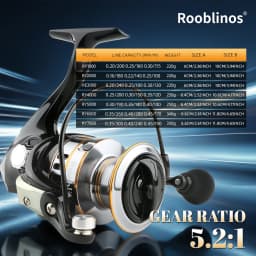 ROOBLINOS RY Spinning Reel, 5.2:1 Gear Ratio, CNC Machined Aluminum Spool, Smooth Powerful Fishing Reel for Fresh & Saltwater