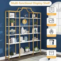 Extra Wide 5-Tier Bookshelf 70.87in Large Gold Bookcase Metal Frame Tall Display Storage for Home Office, Customized