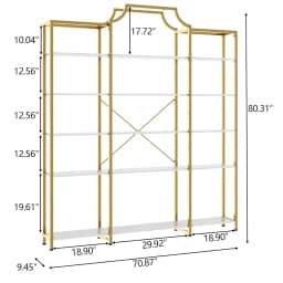 Extra Wide 5-Tier Bookshelf 70.87in Large Gold Bookcase Metal Frame Tall Display Storage for Home Office, Customized
