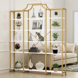 Extra Wide 5-Tier Bookshelf 70.87in Large Gold Bookcase Metal Frame Tall Display Storage for Home Office, Customized