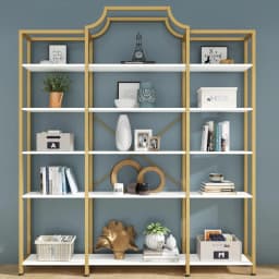 Extra Wide 5-Tier Bookshelf 70.87in Large Gold Bookcase Metal Frame Tall Display Storage for Home Office, Customized
