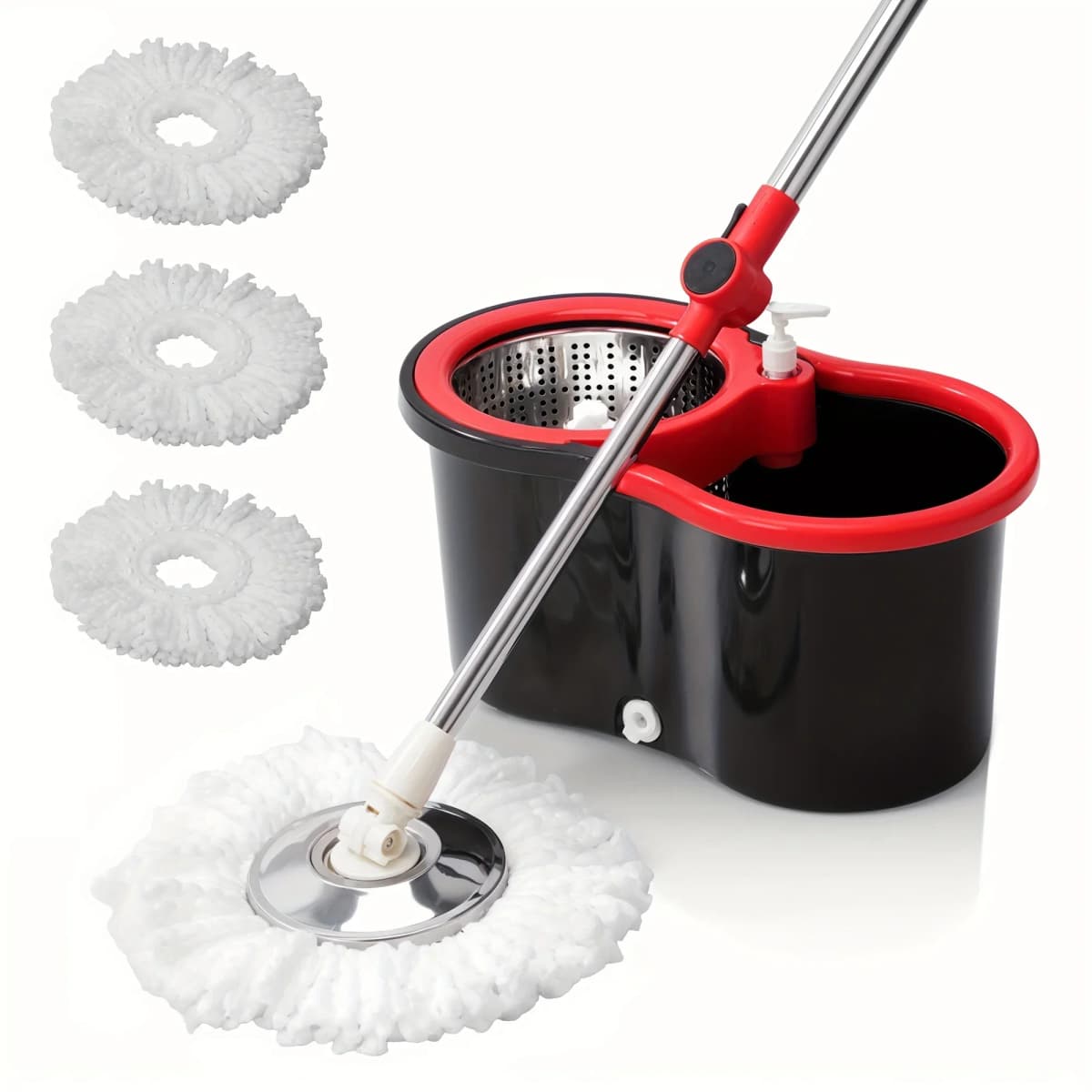Heavy Duty Spin Mop and Bucket Set 360° Rotating Floor Cleaner with 3 Microfiber Mop Heads Adjustable Handle Easy Cleaning