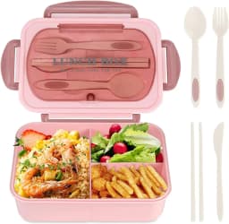 1200ML Bento Lunch Box For Adults Office Picnic, Leak-Resistant Container With Utensils, 3 Sections, Microwave-Safe 