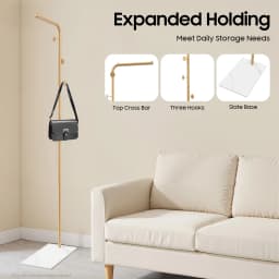 L-shape Coat Rack 170cm/66.93in, Freestanding Classic Gold Coat Rack 3 Hooks, for Hallways, Bedrooms, Living Rooms, Bathrooms