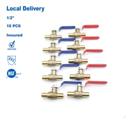 KING SMART 1/2" F1960/PEX A Ball Valve; for Hot and Cold Water System; 1/4 Turn;10 Pcs/Case; 80281