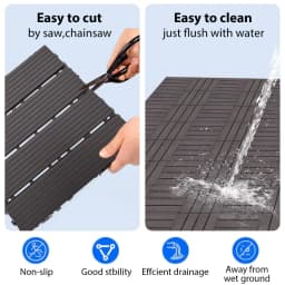 Plastic Interlocking Deck Tiles (84 Pack) - 12"x12" Outdoor Patio Flooring, Decking Tiles for Poolside, Backyard, Balcony