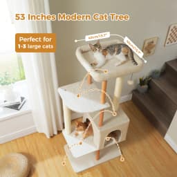 Modern Cat Tree for Indoor Cats, Multi-Level Cat Tree with Lage Cat Condo, Sisal Scratching Posts, Natural Wood Posts, Soft Bed
