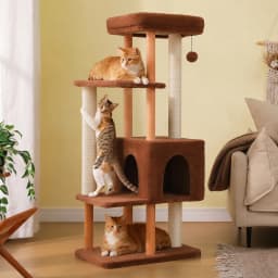 Modern Cat Tree for Indoor Cats, Multi-Level Cat Tree with Lage Cat Condo, Sisal Scratching Posts, Natural Wood Posts, Soft Bed