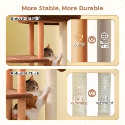 Modern Cat Tree for Indoor Cats, Multi-Level Cat Tree with Lage Cat Condo, Sisal Scratching Posts, Natural Wood Posts, Soft Bed
