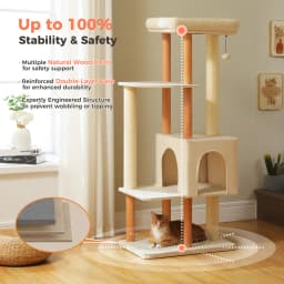 Modern Cat Tree for Indoor Cats, Multi-Level Cat Tree with Lage Cat Condo, Sisal Scratching Posts, Natural Wood Posts, Soft Bed