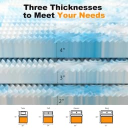 MCQ 2 Inch Memory Foam Mattress Topper 5-Zone Cooling Gel Infused Pressu Gel Breathable Cooling Mattress Soft Bed Topper