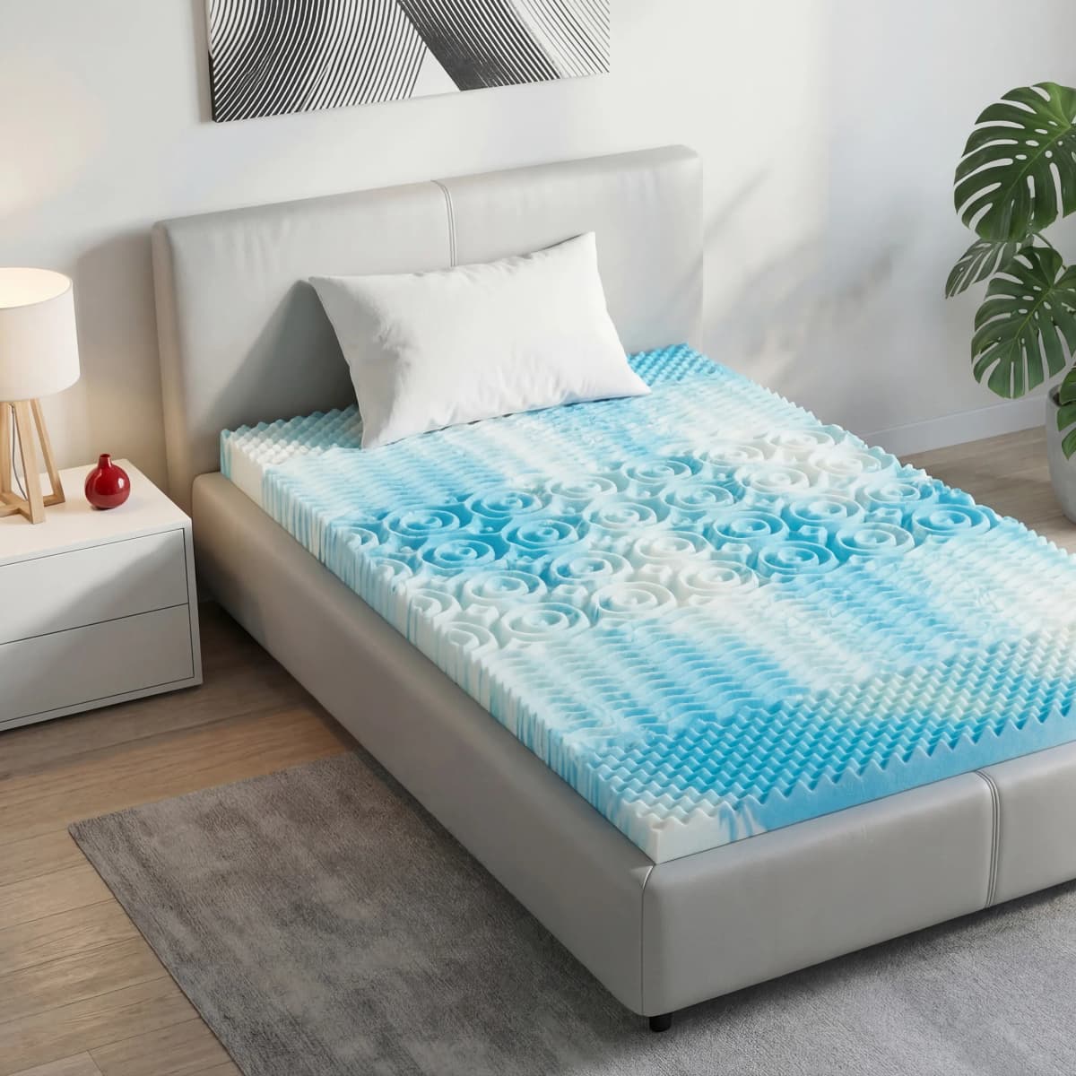 MCQ 2 Inch Memory Foam Mattress Topper 5-Zone Cooling Gel Infused Pressu Gel Breathable Cooling Mattress Soft Bed Topper
