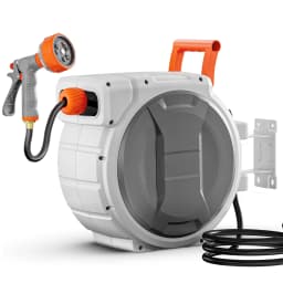 SucceBuy 5/8 Inch x 100ft Retractable Garden Hose Reel with 9 Patterns Nozzle Upgraded Slow Return System and 180°Swivel Bracket