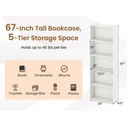 5-Tier Freestanding Open Bookshelf w/ 2 Anti-tipping Devices for Living Room