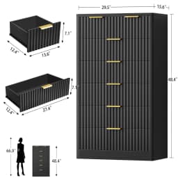 Fluted 7-Drawer Dresser 48" Wood Chest Metal Handles Bedroom Living Room Hallway Storage, Customized